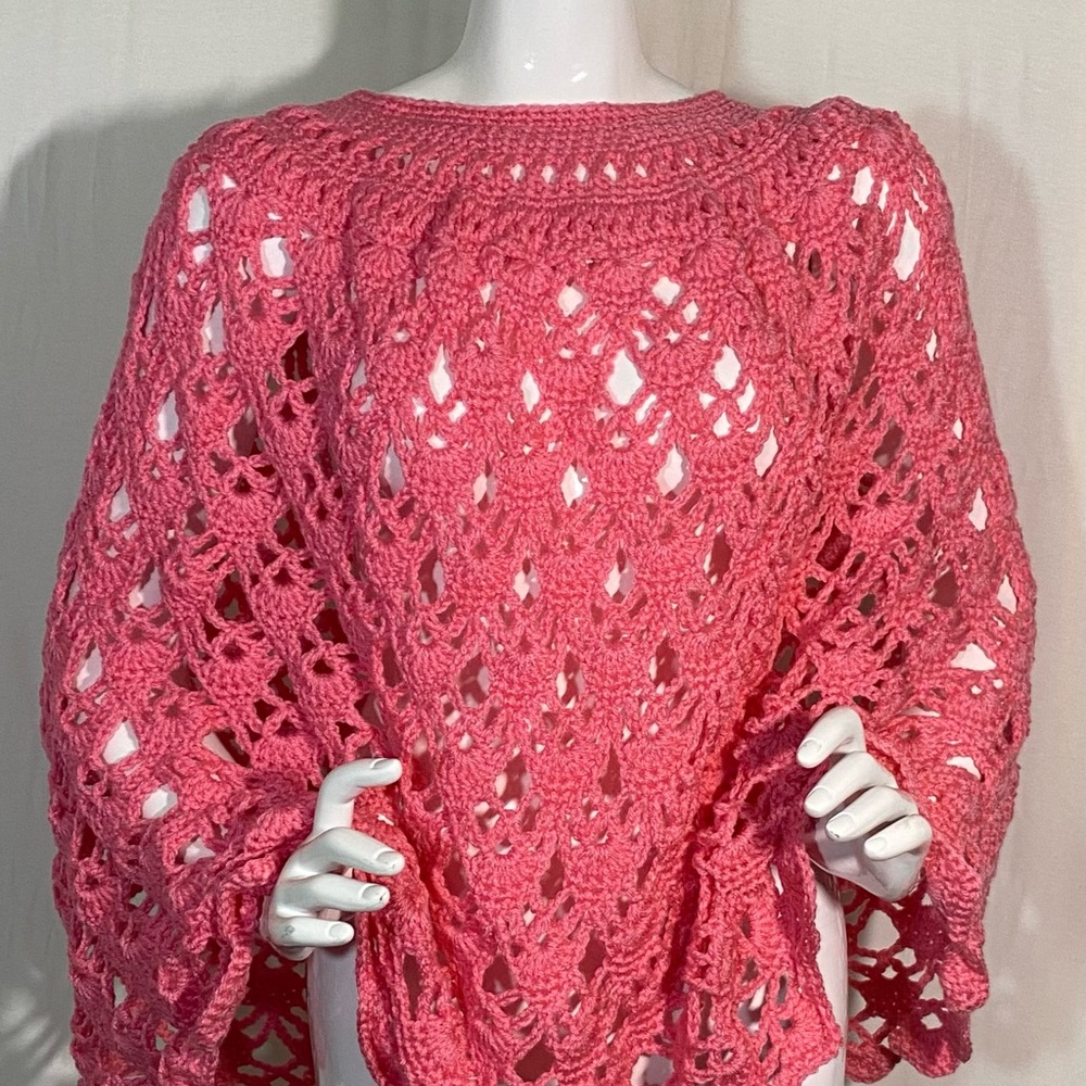 Handmade Crochet Pink Poncho